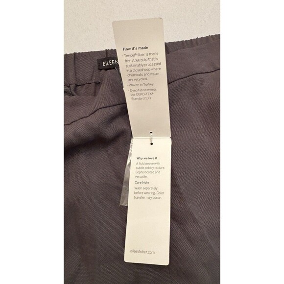 EILEEN FISHER Gray Woven Tencel Grain Pants Large Tapered Ankle Leg Classic Work - Picture 12 of 16